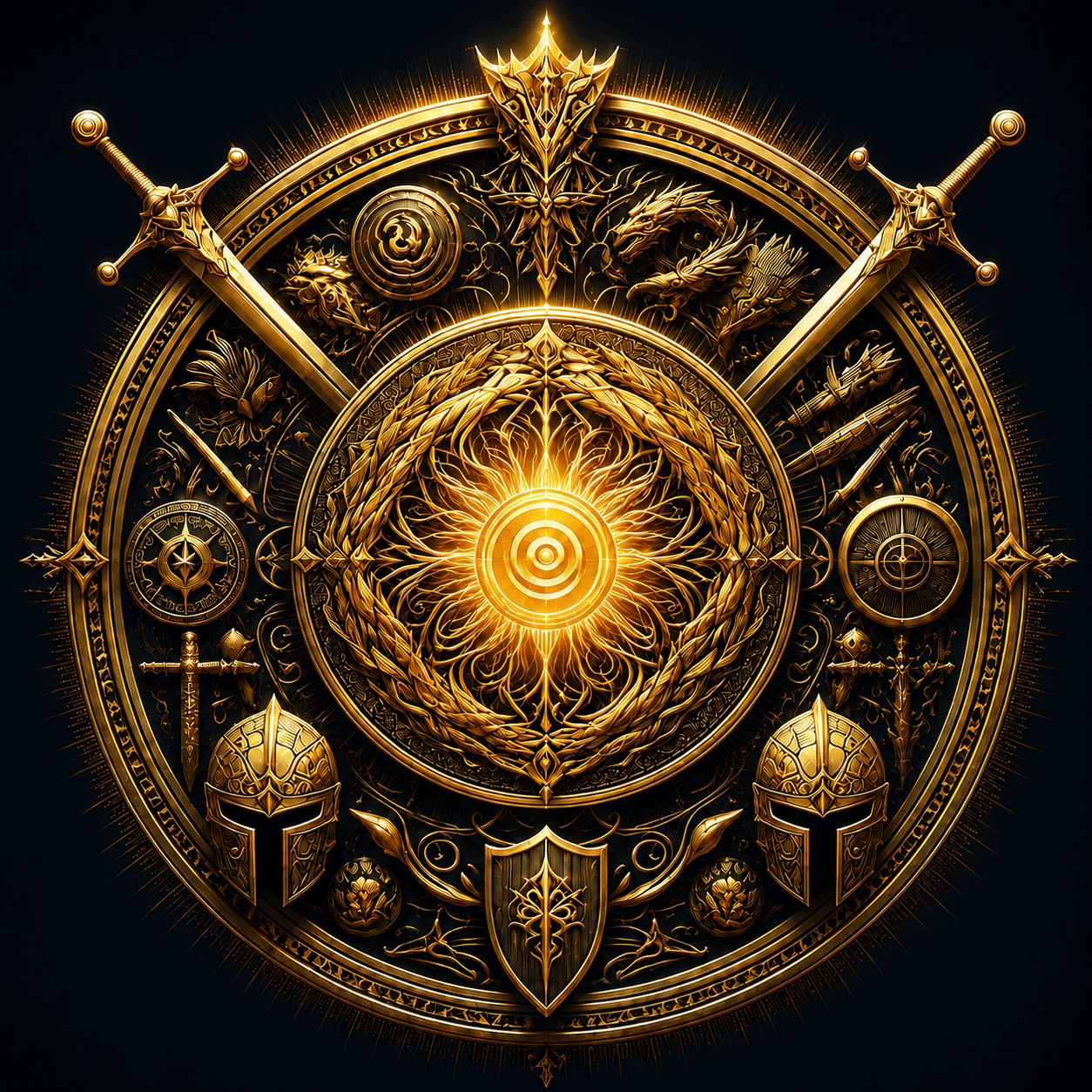 An ornate gilded fantasy crest representing the Mythical Elden Lord challenge