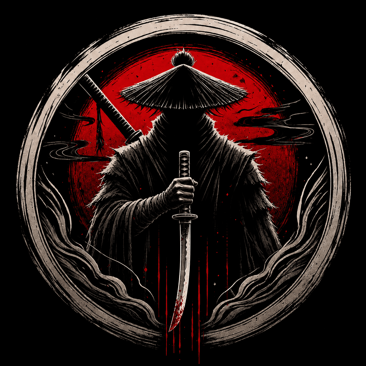 A shadowed swordsman beneath a red moon representing the Remembrance of the Shadow challenge